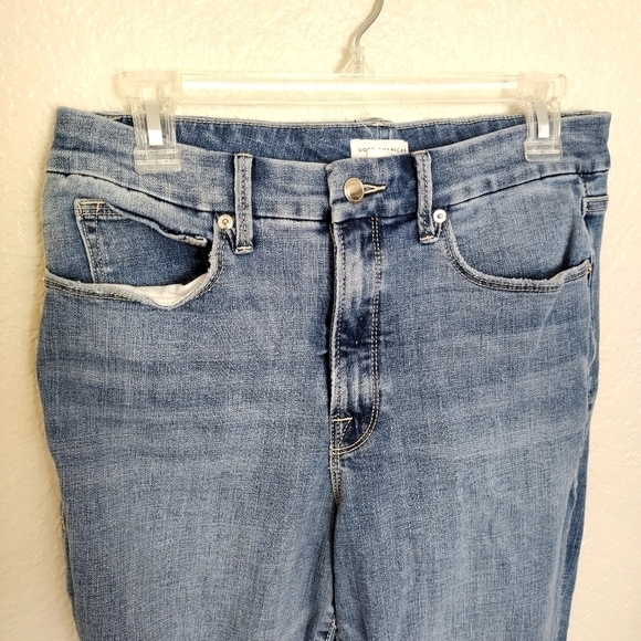 Good American Good Legs High Waist Ripped Crop Skinny Jeans Sz 10/30 - Picture 3 of 10